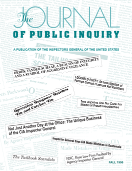 Journal of Public Inquiry Is a Publication of the Inspectors General of the United States