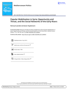 Popular Mobilization in Syria: Opportunity and Threat, and the Social Networks of the Early Risers