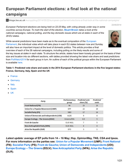 European Parliament Elections: a Final Look at the National Campaigns
