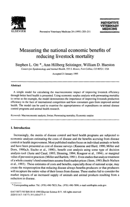 Measuring the National Economic Benefits of Reducing Livestock Mortality
