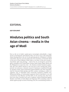 Hindutva Politics and South Asian Cinema ÂŒ Media in the Age of Modi