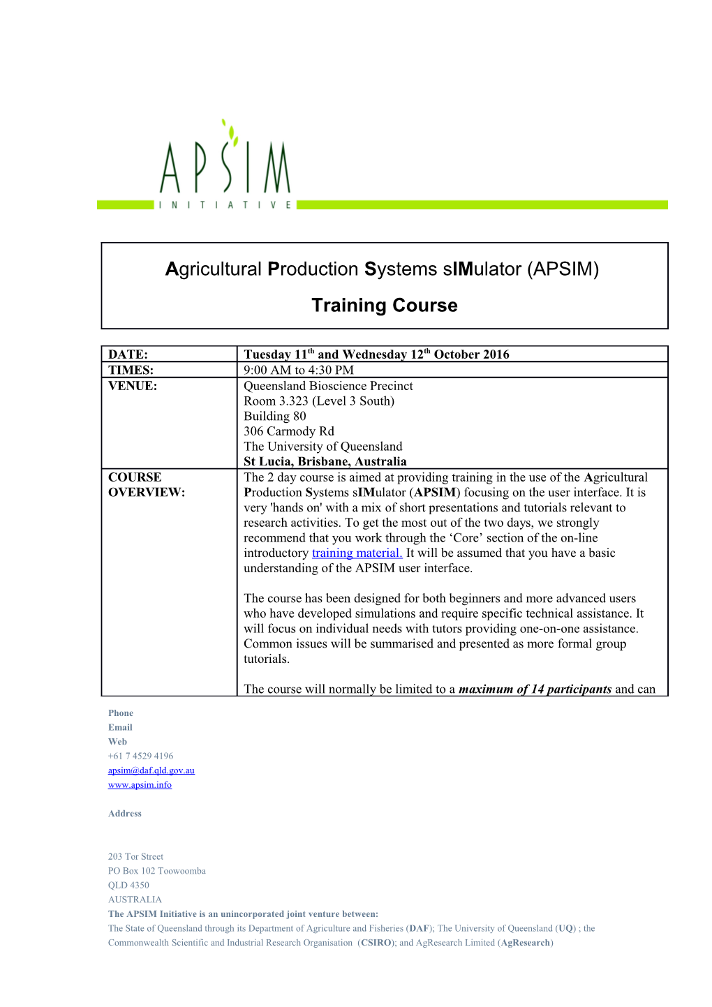 Agricultural Production Systems Simulator (APSIM)