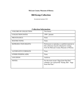 Kemp, Bill Collection