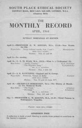 Monthly Record April, 1944