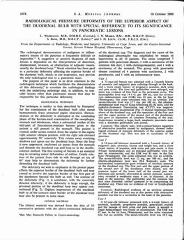 Radiological Pressure Deformity of the Superior Aspect of the Duodenal Bulb with Special Reference to Its Significance in Pancreatic Lesions L