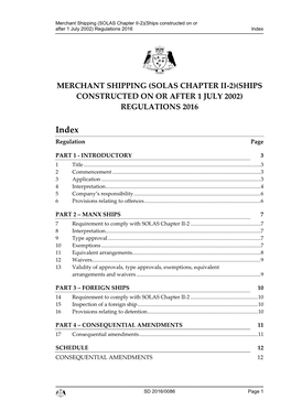 (SOLAS Chapter II-2)(Ships Constructed on Or After 1 July 2002) Regulations 2016 Index