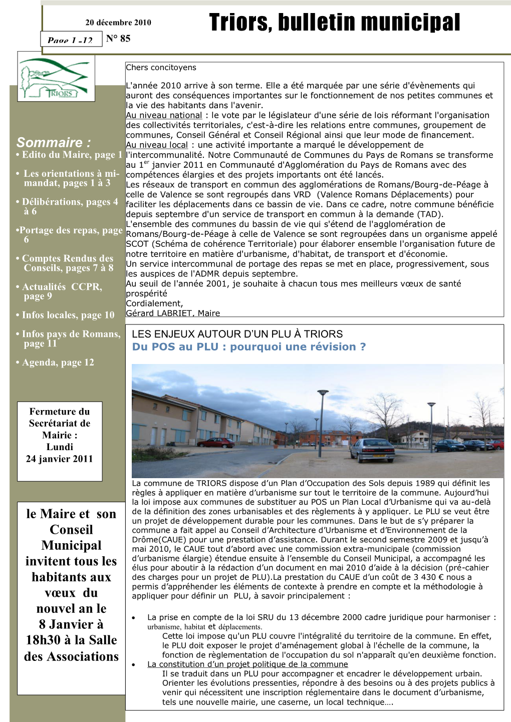 Triors, Bulletin Municipal N° 85 - 1 - Page 1 -12