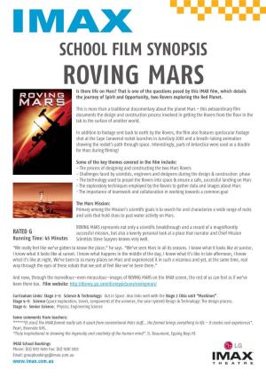 Roving Mars Schools Film Synopsis.Indd