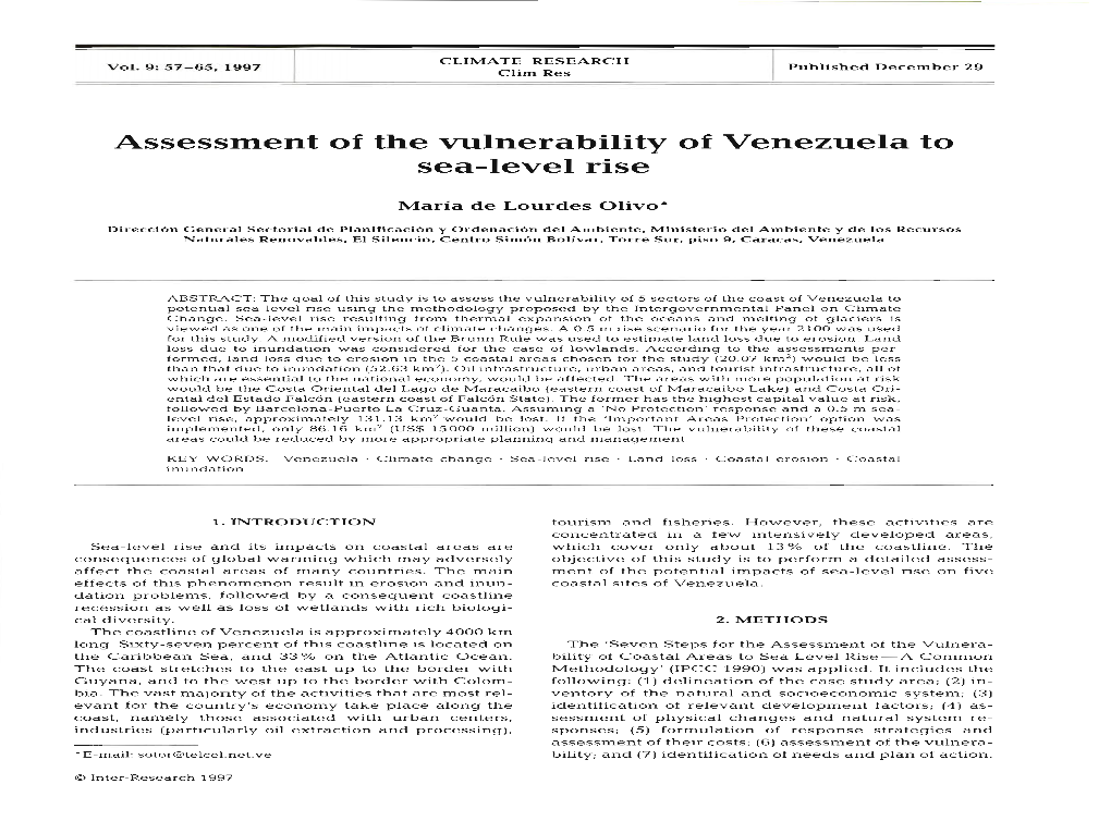 Assessment of the Vulnerability of Venezuela to Sea-Level Rise