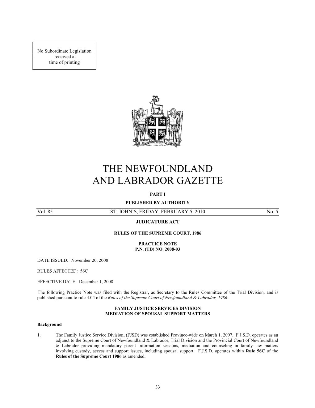 The Newfoundland and Labrador Gazette