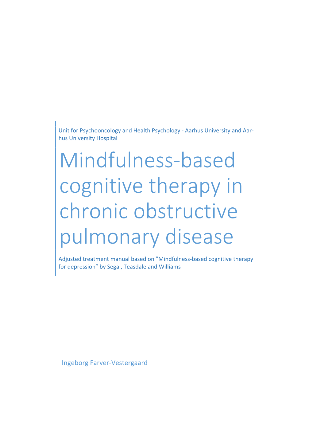 Mindfulness-Based Cognitive Therapy in Chronic Obstructive Pulmonary Disease