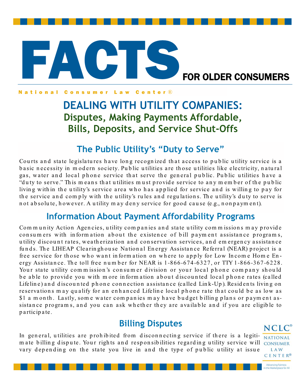 Dealing with Utility Companies: Facts for Older Consumers