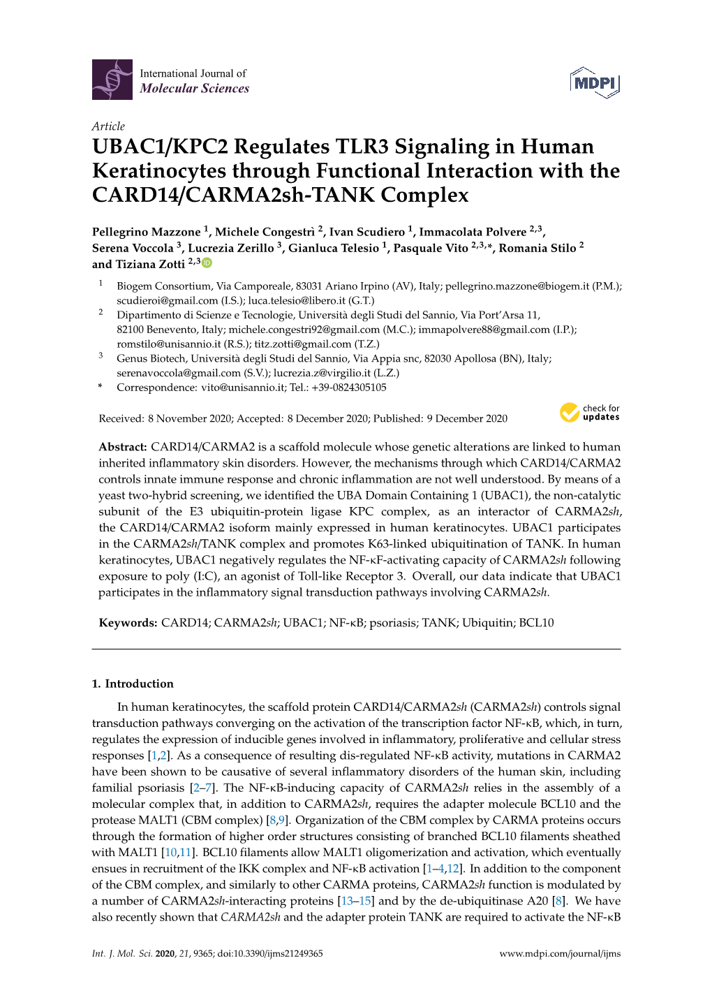 UBAC1/KPC2 Regulates TLR3 Signaling in Human Keratinocytes Through Functional Interaction with the CARD14/Carma2sh-TANK Complex