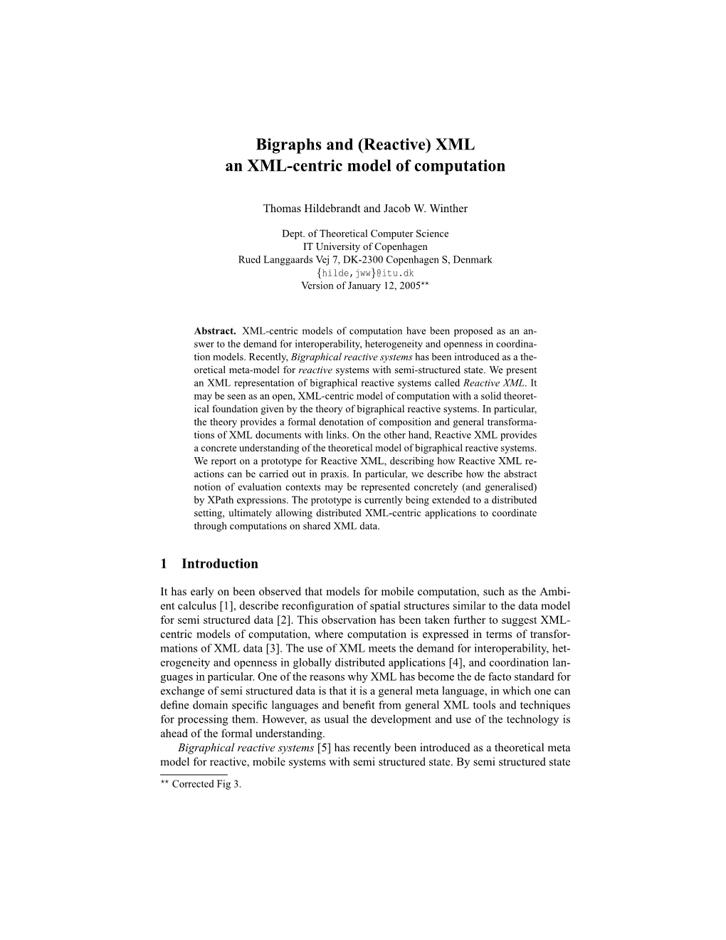 Bigraphs and (Reactive) XML an XML-Centric Model of Computation