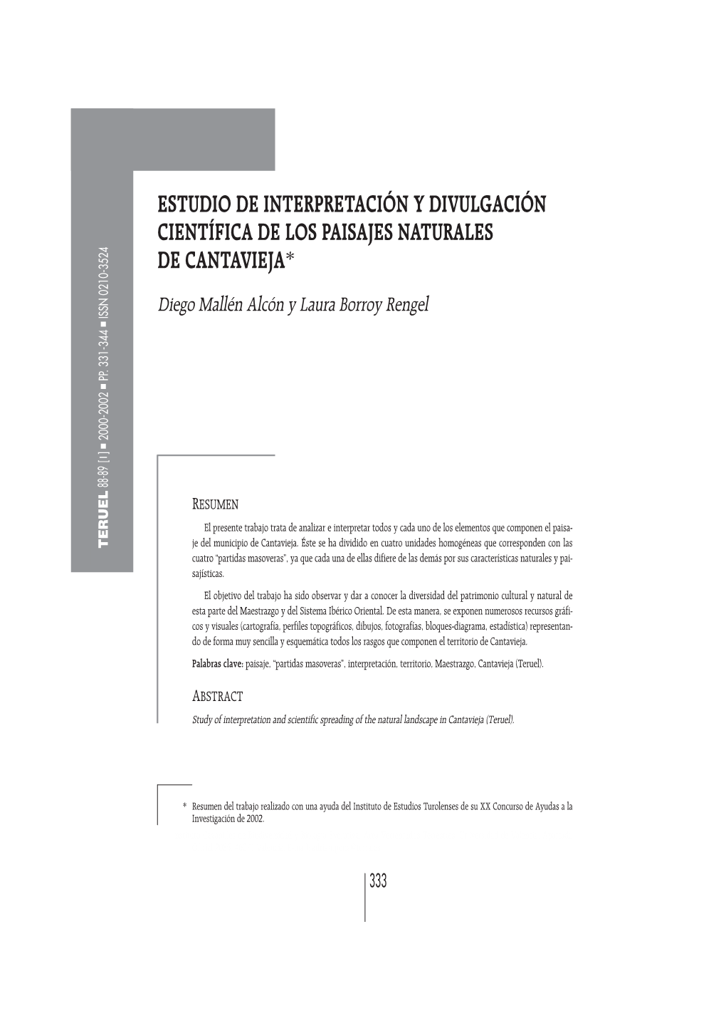 Estudio De Interpretación Y Divulgación Científica De Los Paisajes Naturales De Cantavieja*