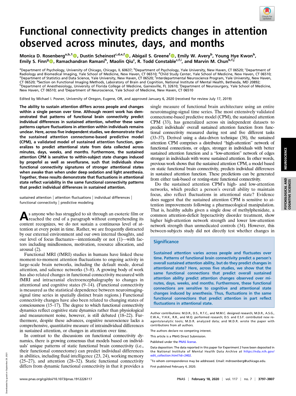 Functional Connectivity Predicts Changes in Attention Observed Across Minutes, Days, and Months