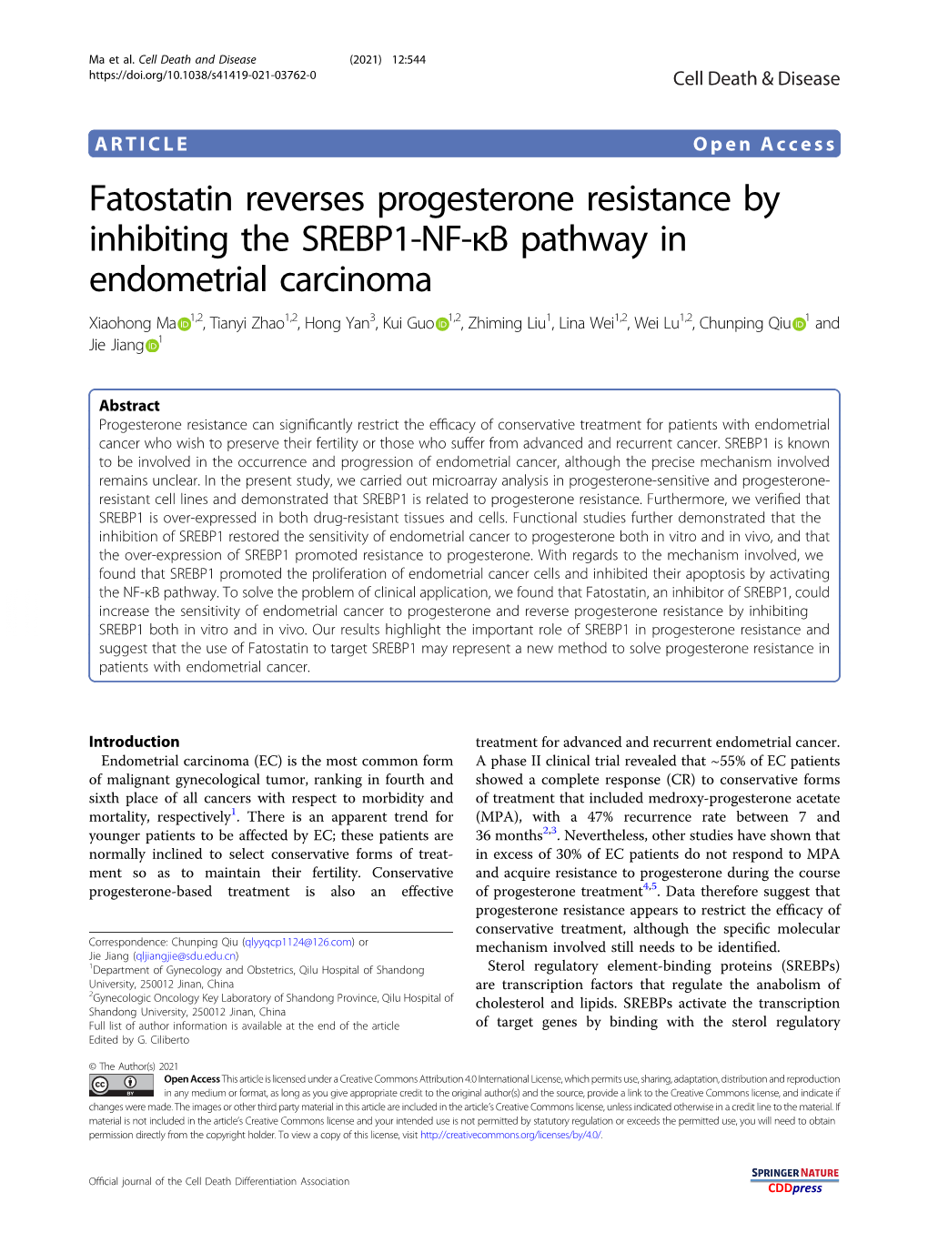 Fatostatin Reverses Progesterone Resistance by Inhibiting The