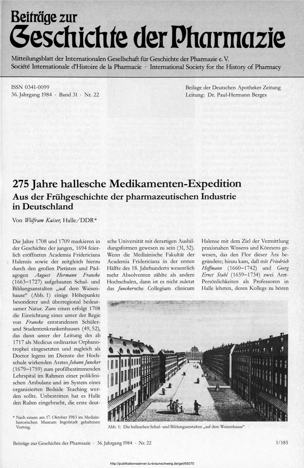 Beiträge Zur Geschichte Der Pharmazie 36. Jahrgang 1984