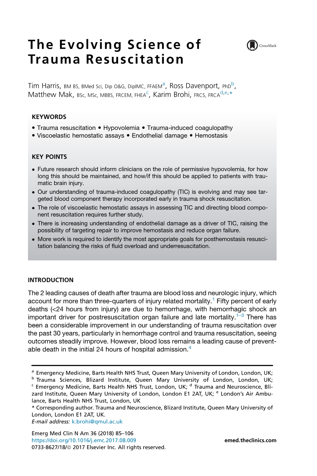 The Evolving Science of Trauma Resuscitation