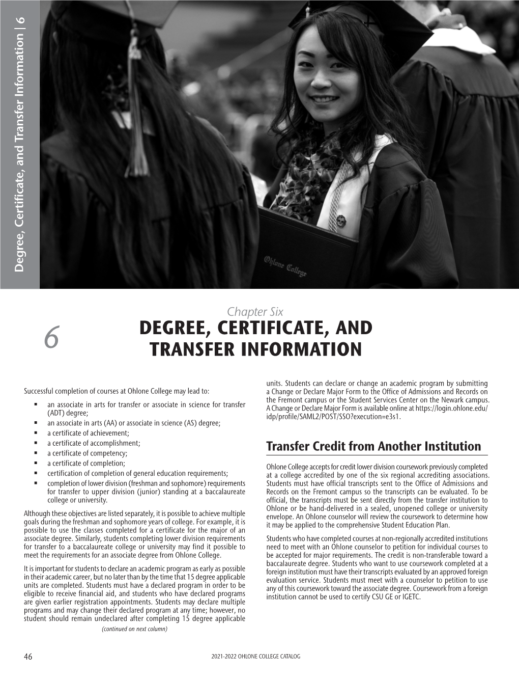 Chapter 6: Degree, Certificate, and Transfer Information