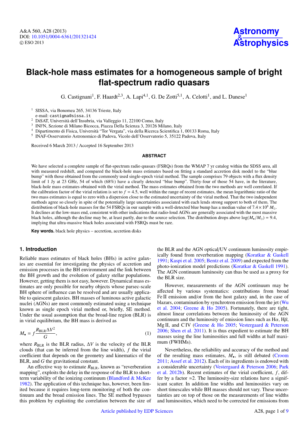 Black-Hole Mass Estimates for a Homogeneous Sample of Bright Flat-Spectrum Radio Quasars