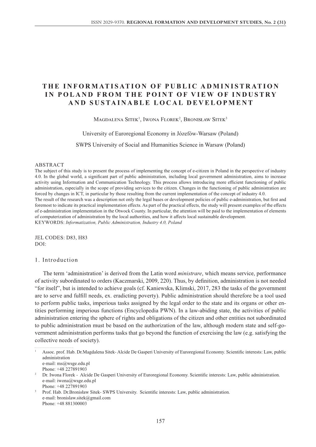 The Informatisation of Public Administration in Poland from the Point of View of Industry and Sustainable Local Development