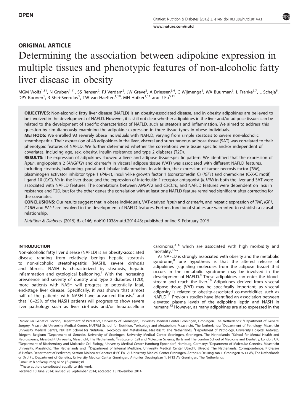 Determining the Association Between Adipokine Expression in Multiple Tissues and Phenotypic Features of Non-Alcoholic Fatty Liver Disease in Obesity