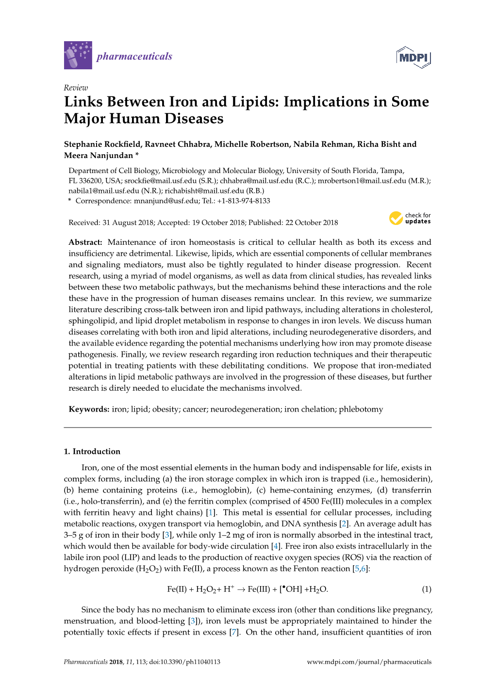 Links Between Iron and Lipids: Implications in Some Major Human Diseases