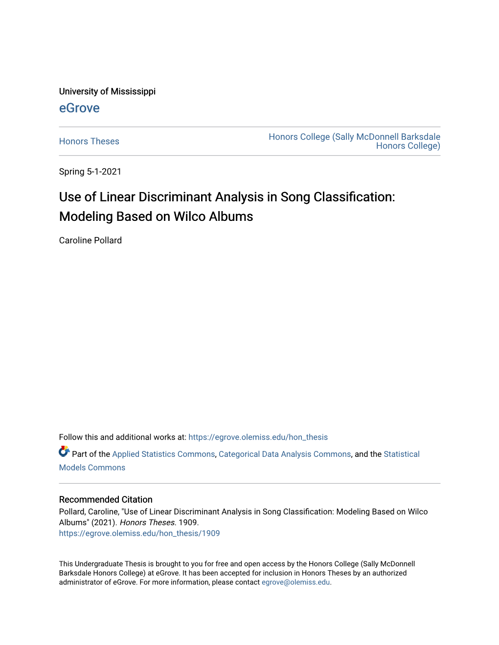 Use of Linear Discriminant Analysis in Song Classification: Modeling Based on Wilco Albums