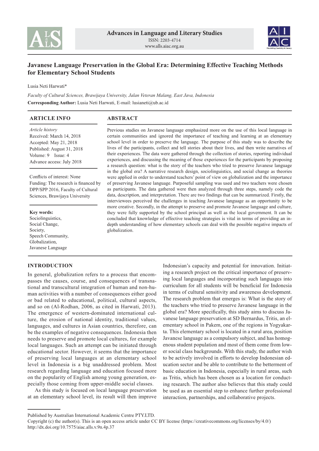 Javanese Language Preservation in the Global Era: Determining Effective Teaching Methods for Elementary School Students Advances