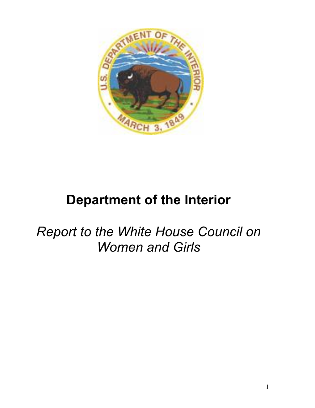 Department of the Interior Report to the White House Council on Women and Girls