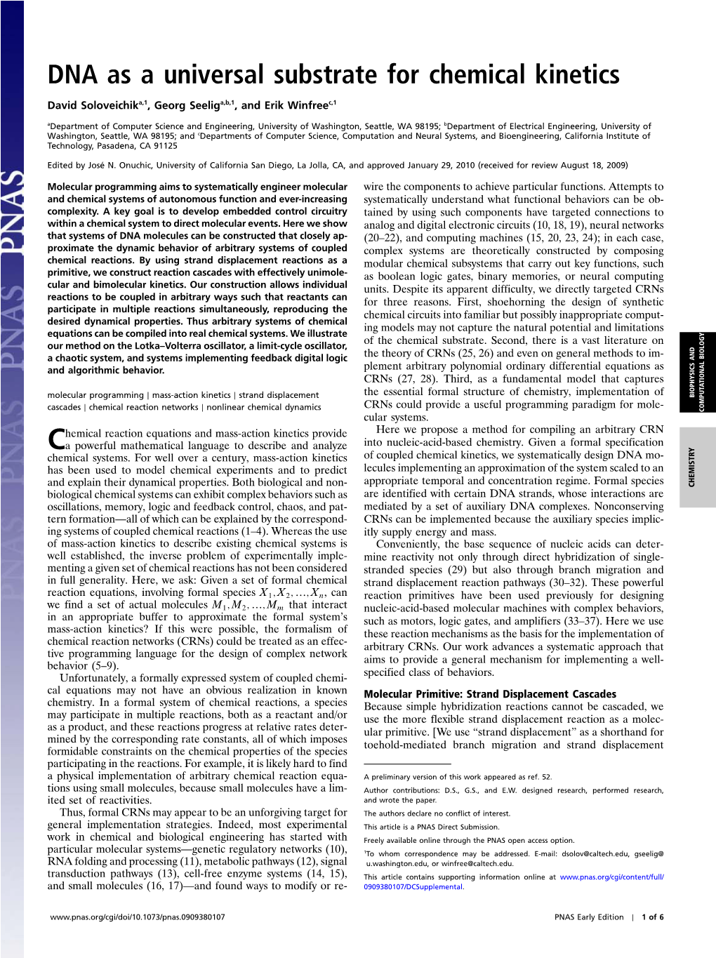 DNA As a Universal Substrate for Chemical Kinetics