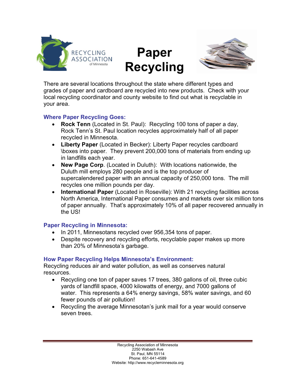 Paper Recycling Fact Sheet