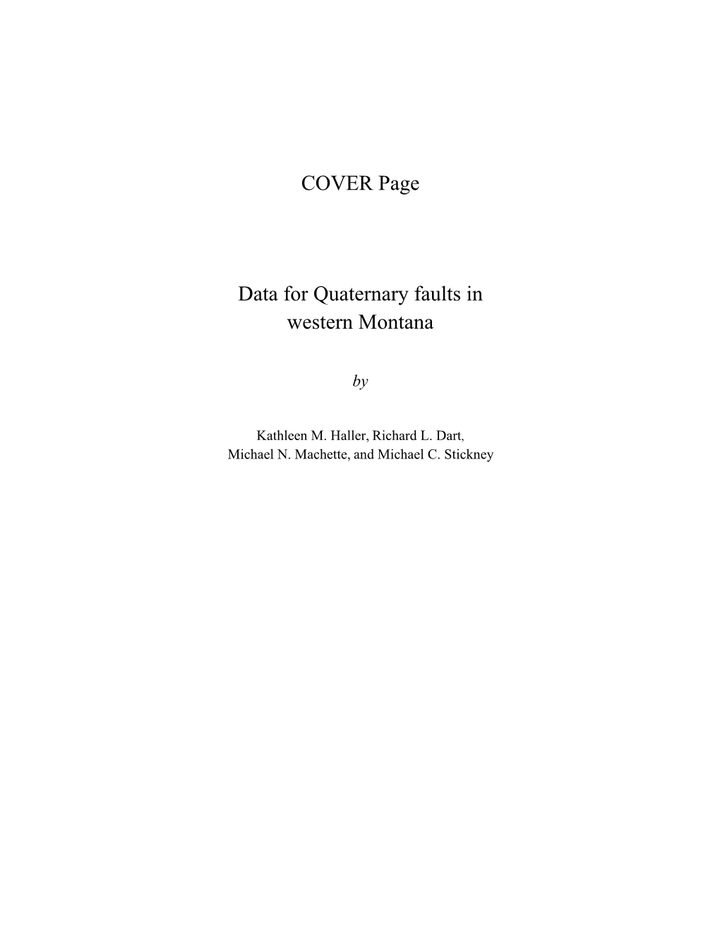 COVER Page Data for Quaternary Faults in Western Montana