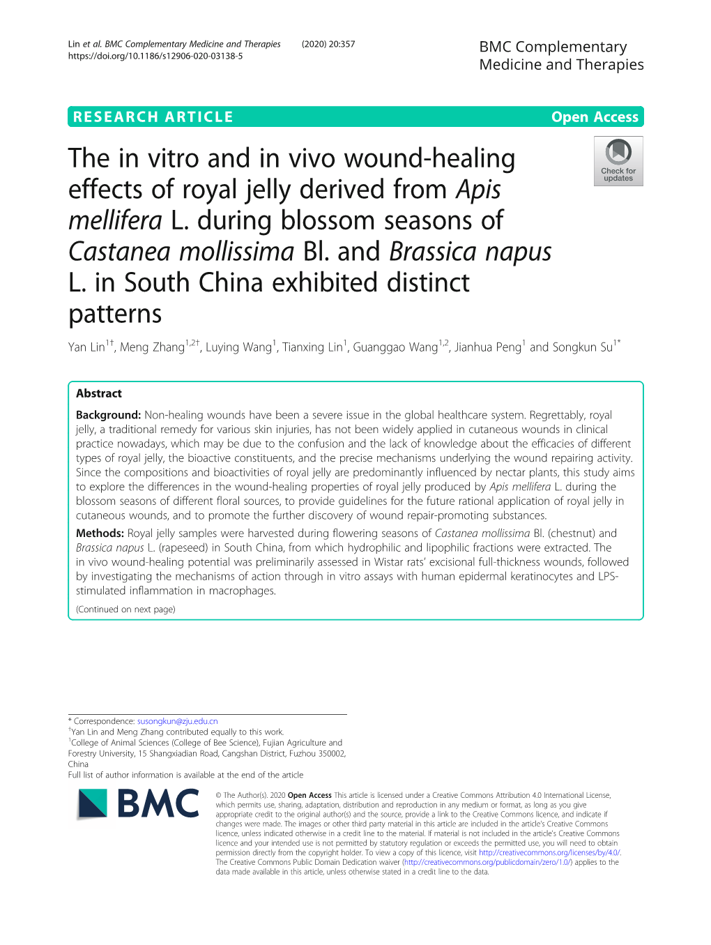The in Vitro and in Vivo Wound-Healing Effects of Royal Jelly Derived from Apis Mellifera L