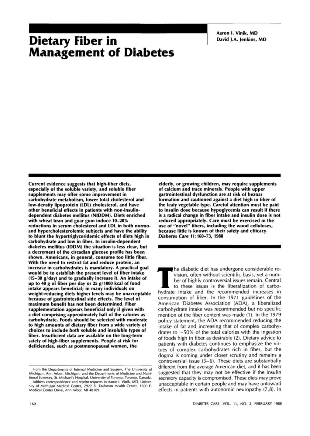 Dietary Fiber in Management of Diabetes