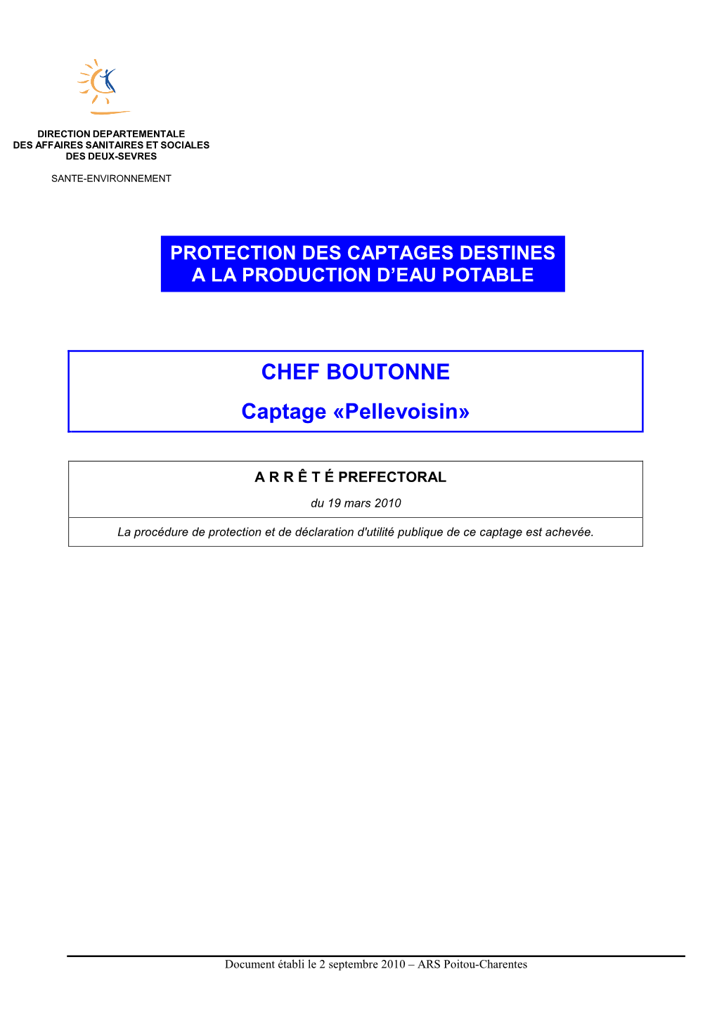 CHEF BOUTONNE Captage «Pellevoisin»