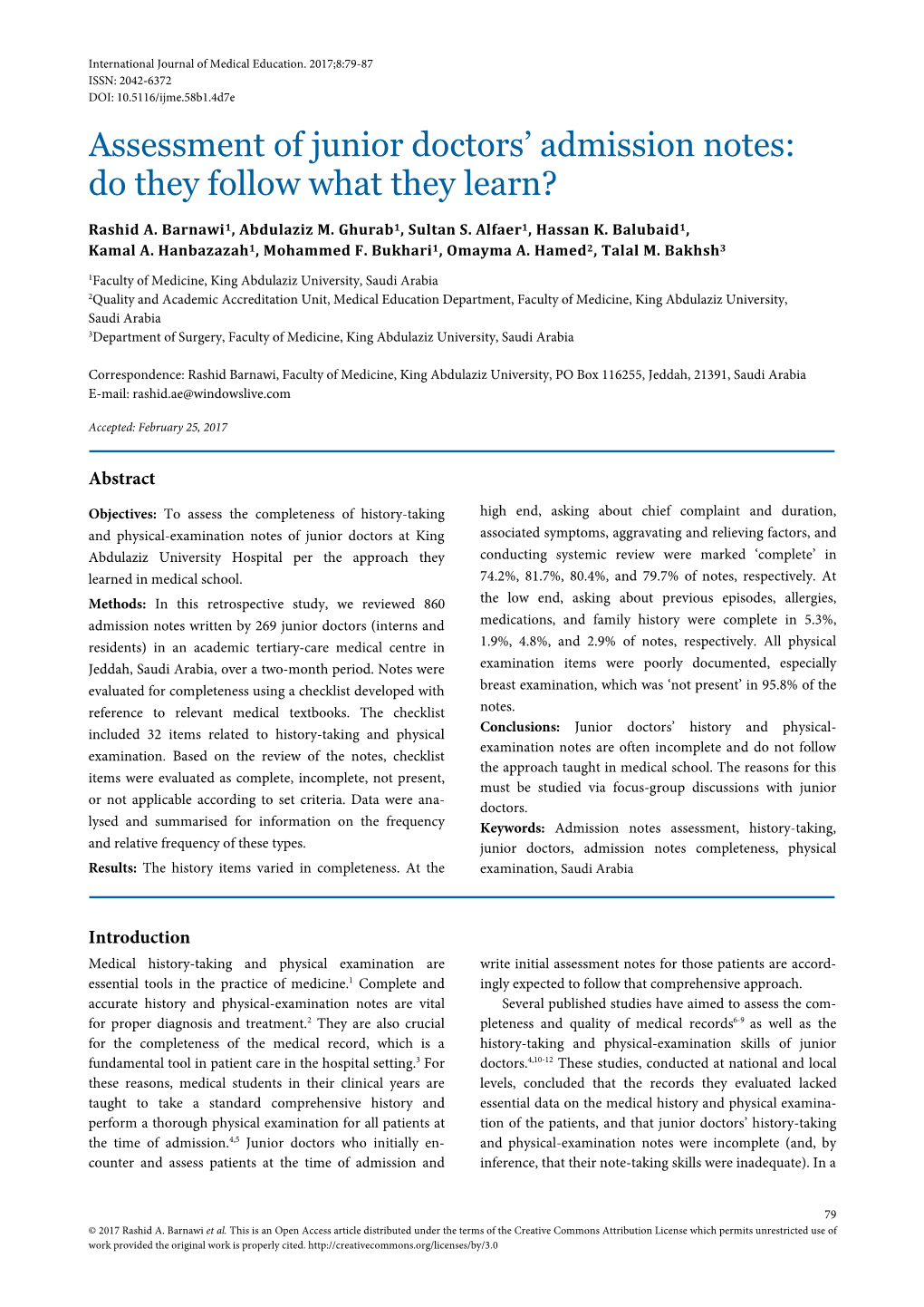 Assessment of Junior Doctors' Admission Notes