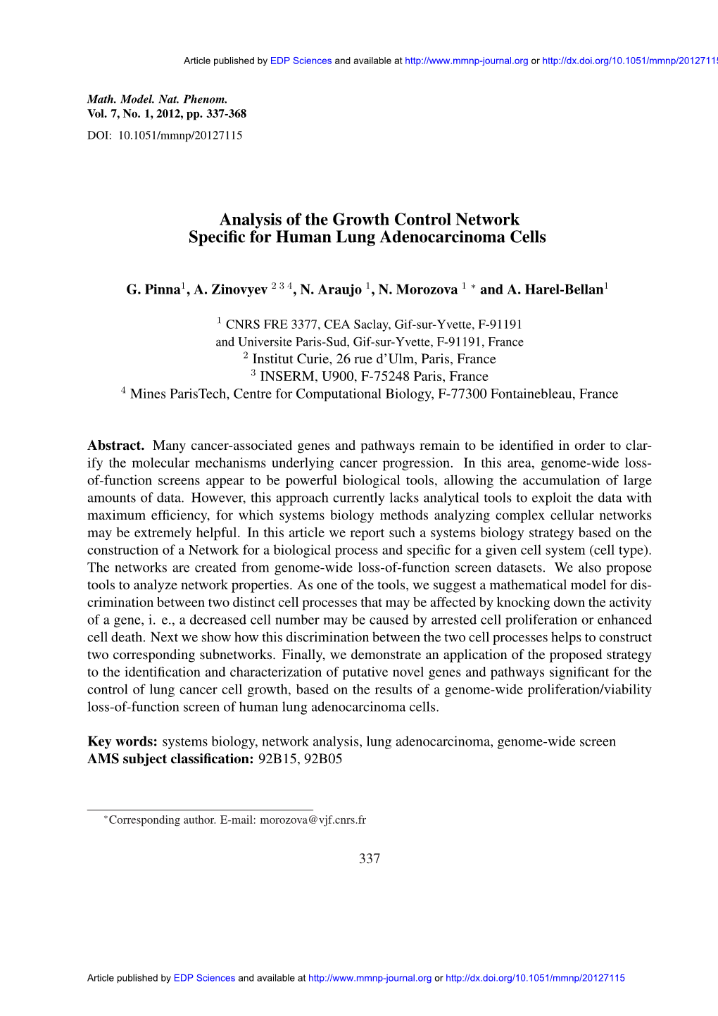 Analysis of the Growth Control Network Specific for Human Lung