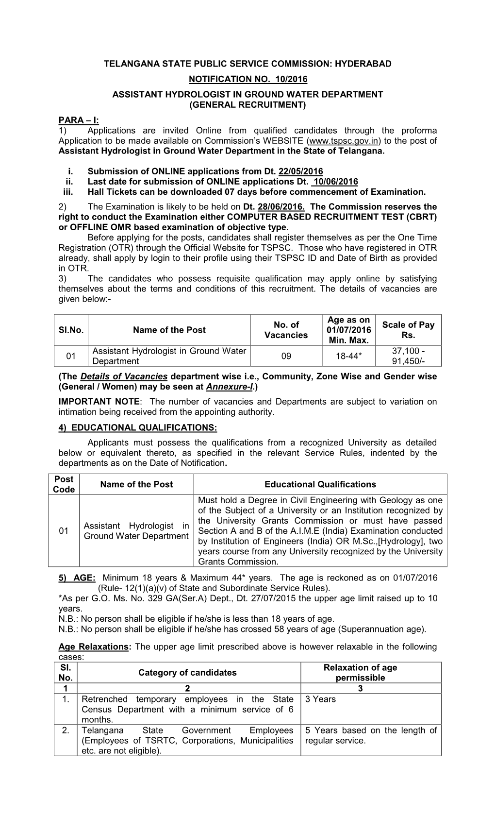 Telangana State Public Service Commission: Hyderabad Notification No