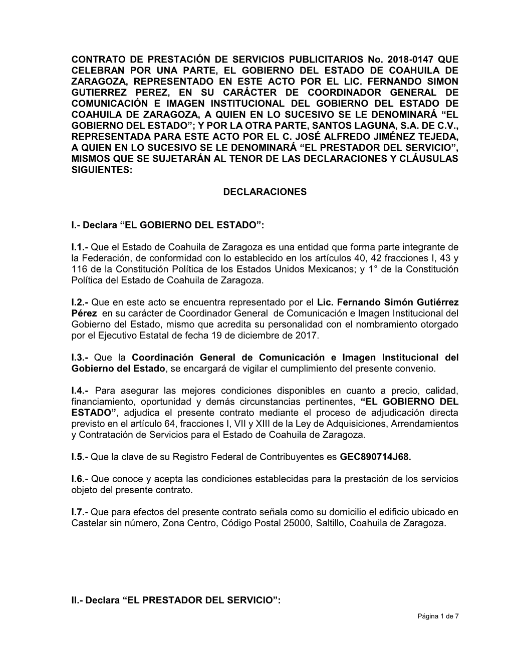 CONTRATO DE PRESTACIÓN DE SERVICIOS PUBLICITARIOS No