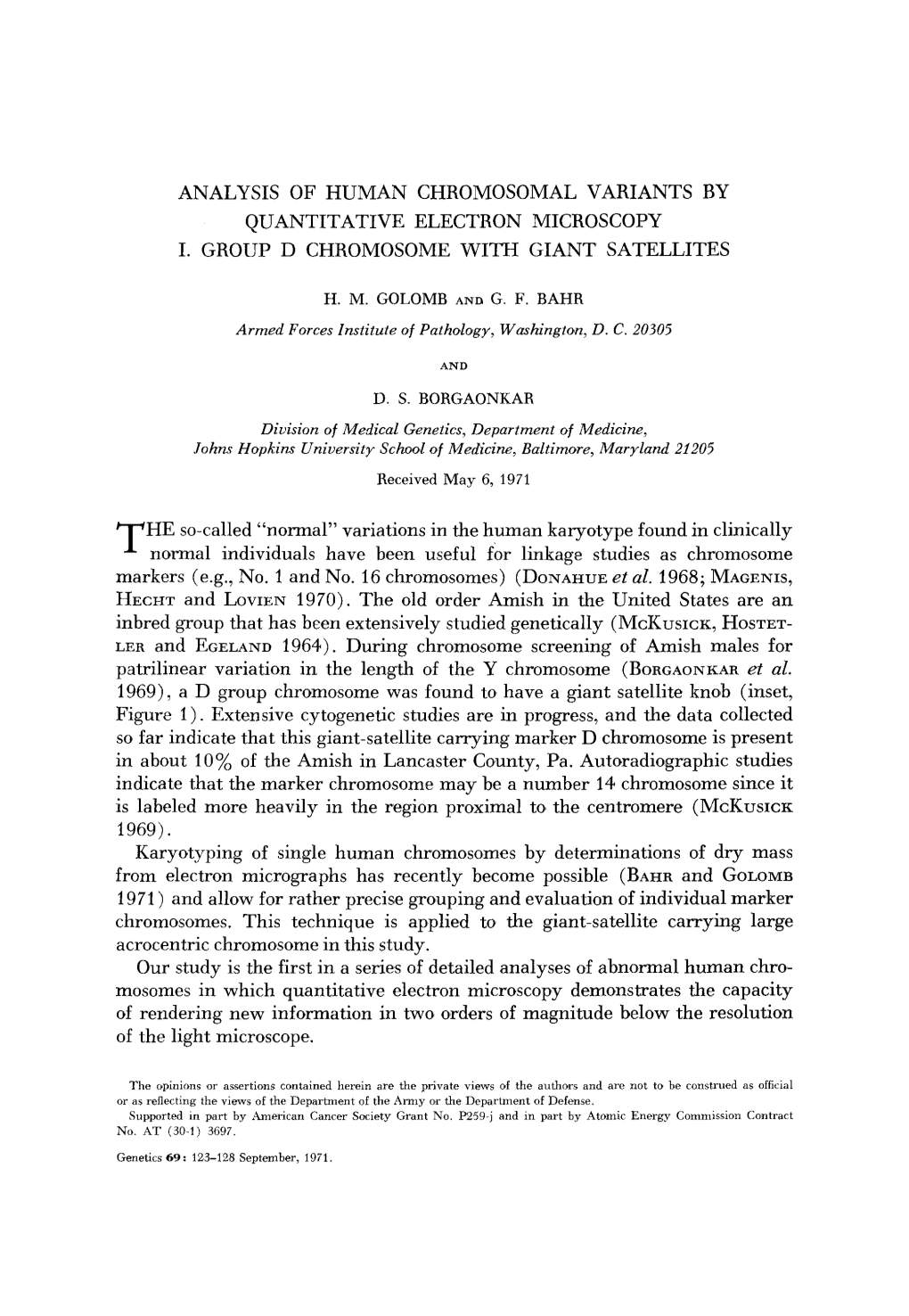 Analysis of Human Chromosomal Variants by Quantitative Electron Microscopy I