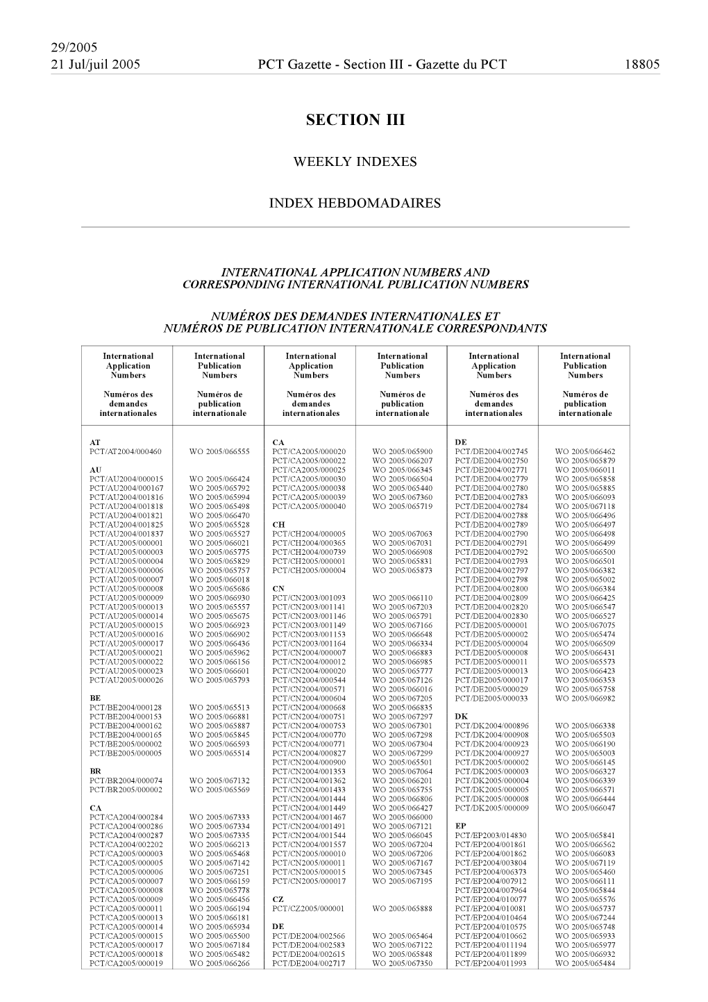 PCT Gazette, Weekly Issue No. 29, 2005