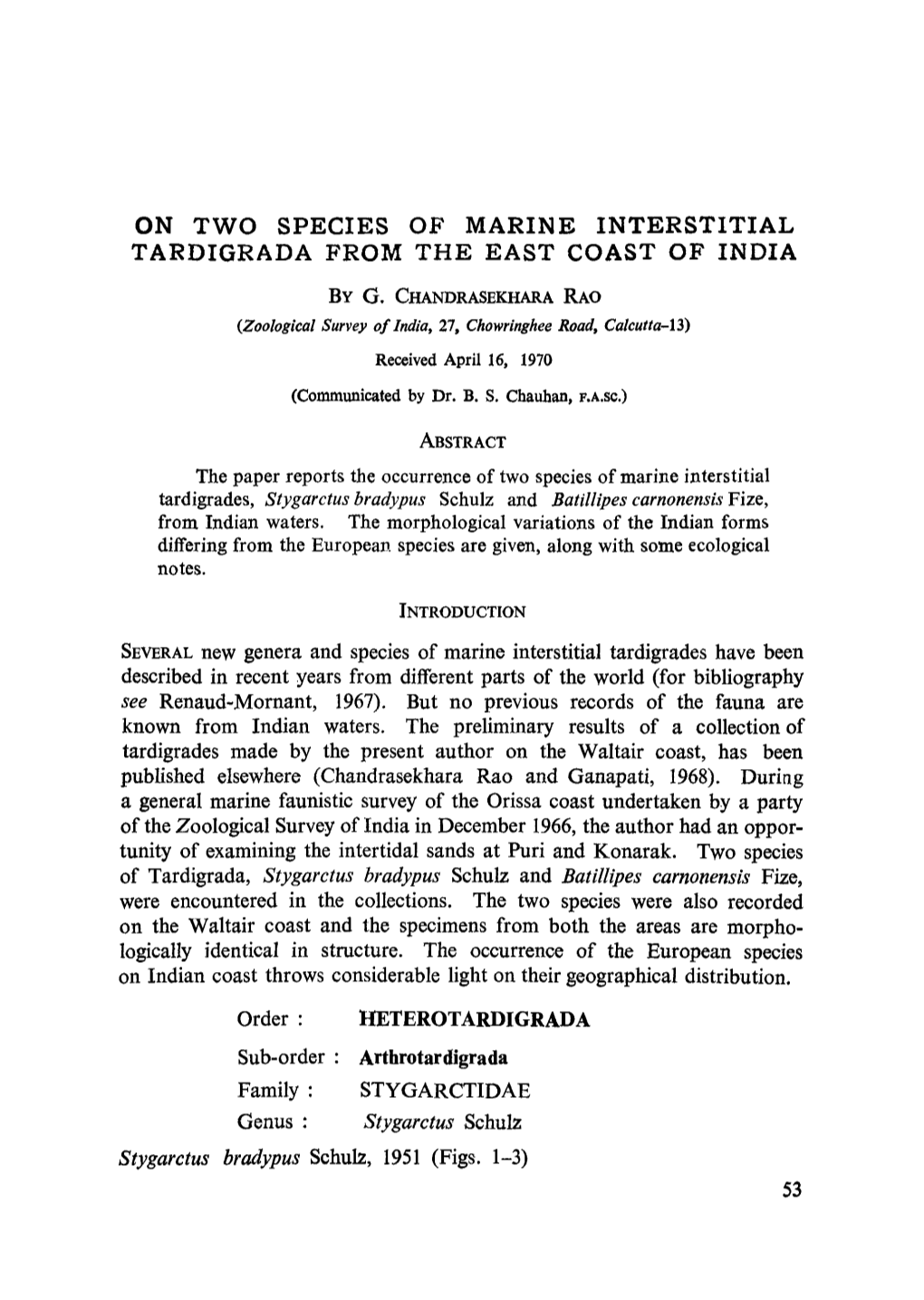 On Two Species of Marine Interstitial Tardigrada from the East Coast of India