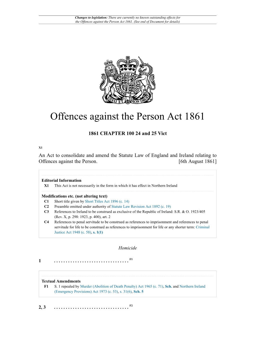 Offences Against the Person Act 1861