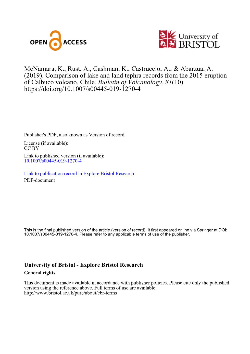 Comparison of Lake and Land Tephra Records from the 2015 Eruption of Calbuco Volcano, Chile