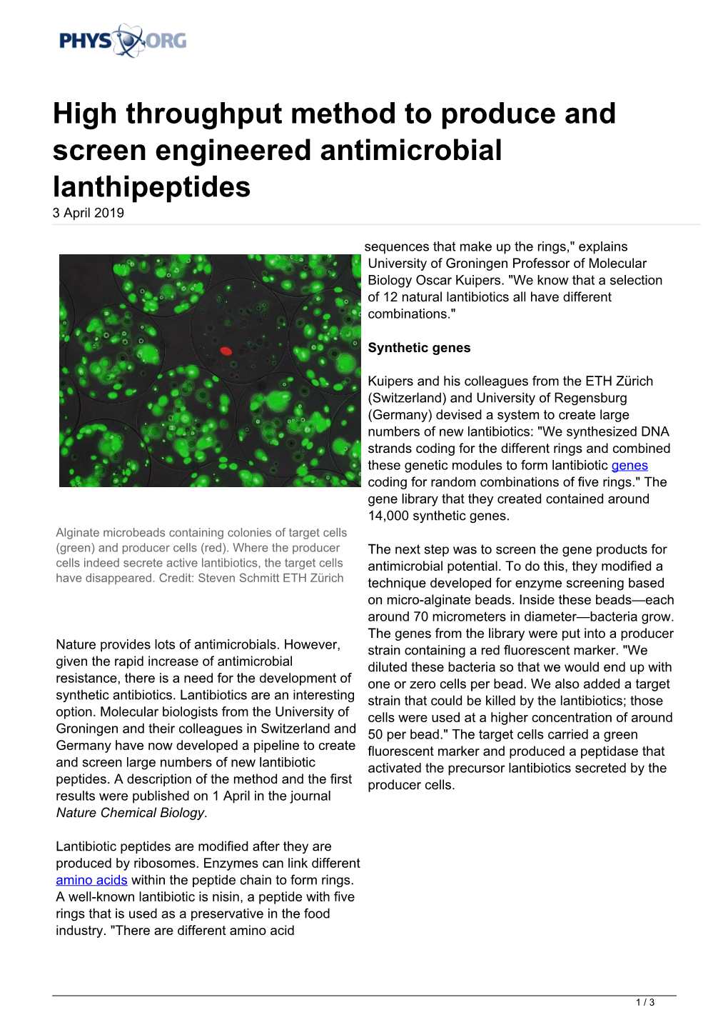 High Throughput Method to Produce and Screen Engineered Antimicrobial Lanthipeptides 3 April 2019