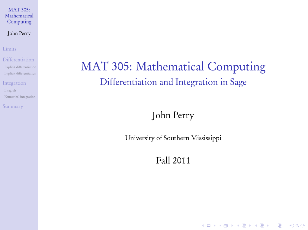 Differentiation and Integration in Sage Integrals Numerical Integration