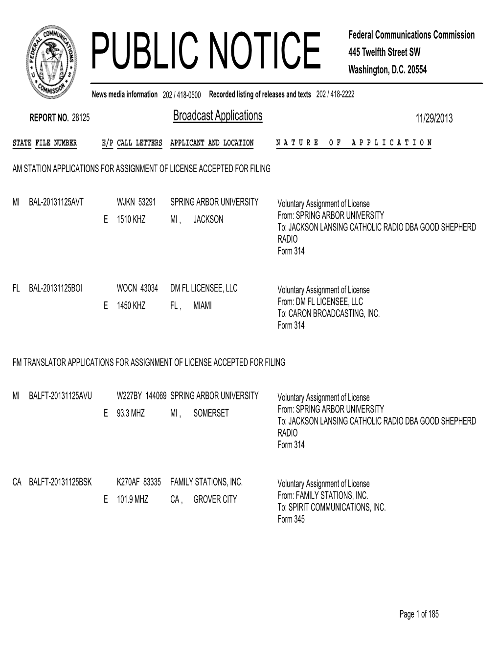 Broadcast Applications 11/29/2013