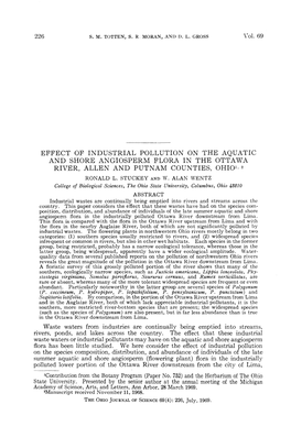 Effect of Industrial Pollution on the Aquatic and Shore Angiosperm Flora in the Ottawa River, Allen and Putnam Counties, Ohio1' 2 Ronald L